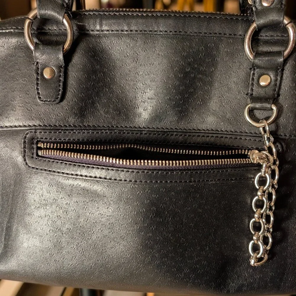 Jones New York Black Leather Satchel Bag Silver Chain Detail Y2K Medium